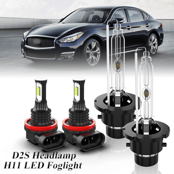 Fit for INFINITI M35 2006-2010 – D2S Xenon Headlight   H11/H9/H8 LED Foglights Bulbs Combo 4 Pack, 6000K Diamond White 3800LM Super Bright, Auto Headlamp Upgrade Set