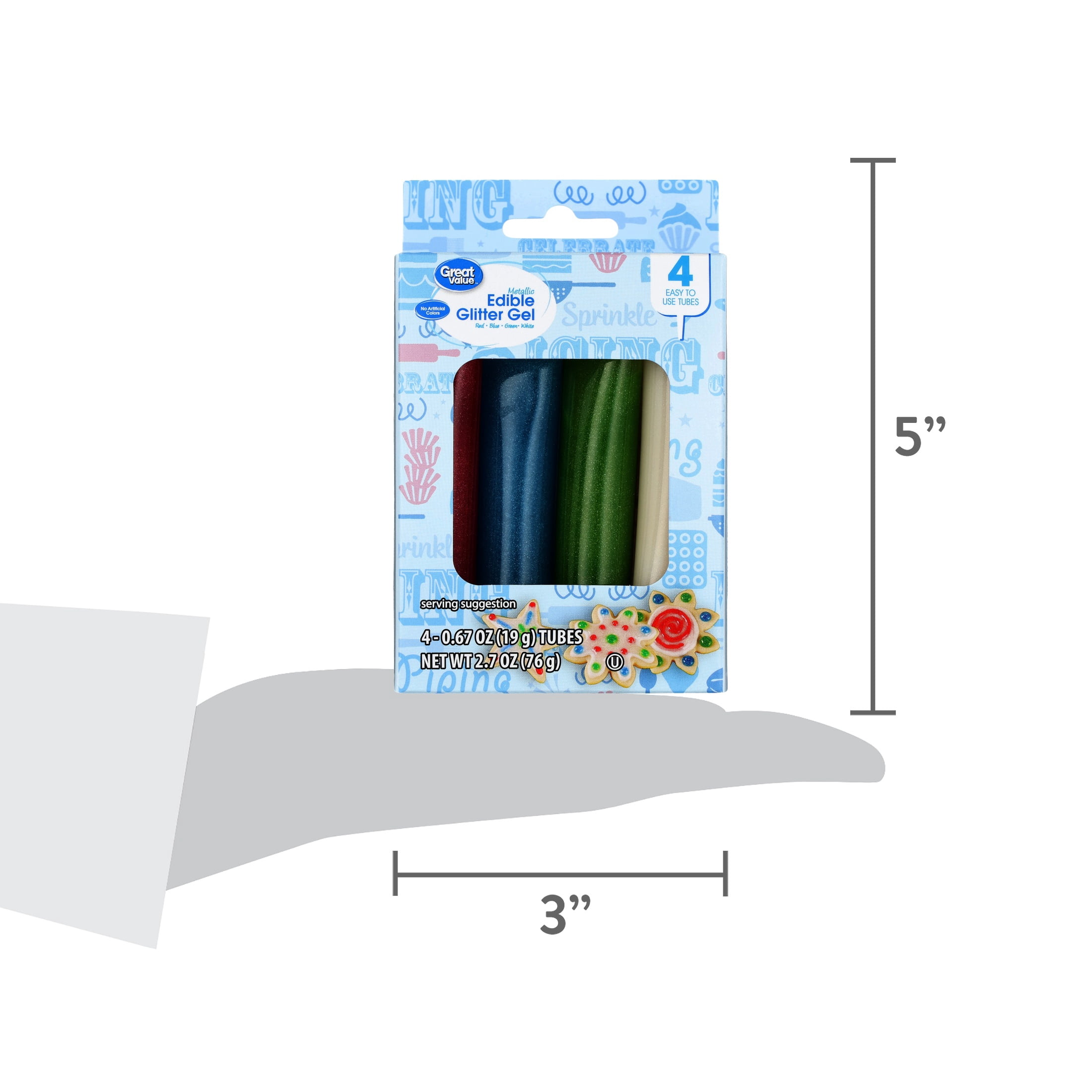 Great Value Edible Glitter Gel, Metallic, 0.67 oz Tubes, 4 Count