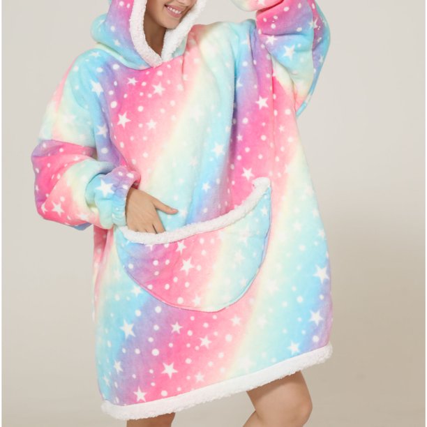 Blanket Hoodie, Oversized Blanket Hoodie Machine Wash Cute Pattern Print Fashionable Flannel Soft For Sleeping ANGGREK Otros