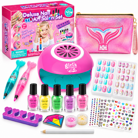 BATTOP Kids Nail Polish Set for Girls,Washable Quick-Dry Nail Art Kit with Air Cooling Dryer,Idea Birthday Gifts for Girls 6-12