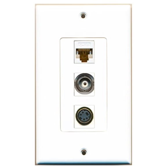RiteAV - 1 Port S-Video and 1 Port BNC and 1 Port Cat6 Ethernet White Decorative Wall Plate Decorative