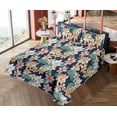 thumbnail image 4 of Ambesonne Floral Fitted & Flat Sheet with Sham 3 Pcs Set, Watercolor Effect Flowers, Twin XL, Navy Blue and Laurel Green, 4 of 5