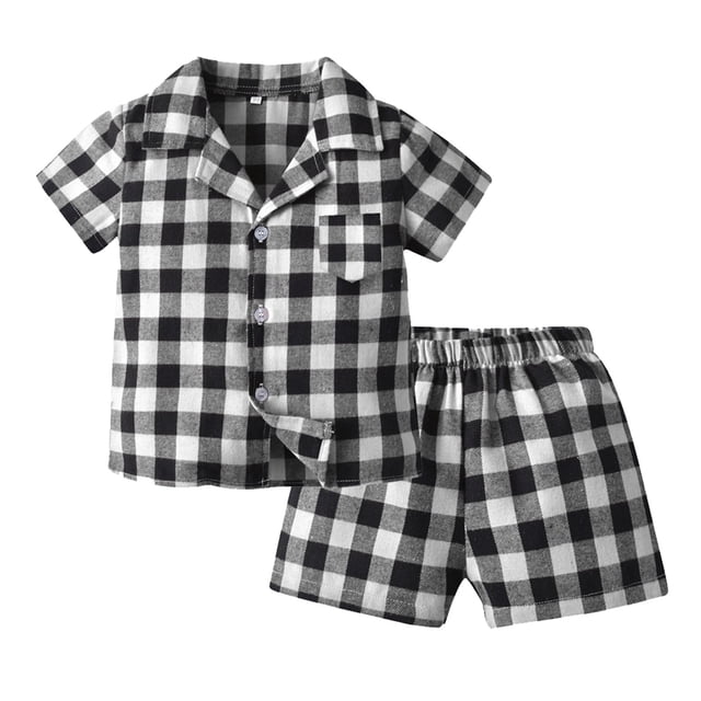 LUOGENLI Toddler Boys Girls Short Sleeve Plaid Tops T Shirt with Pocket Shorts Casual Outfits Outfits for Boys 2025 under 20 White 3-4 Years