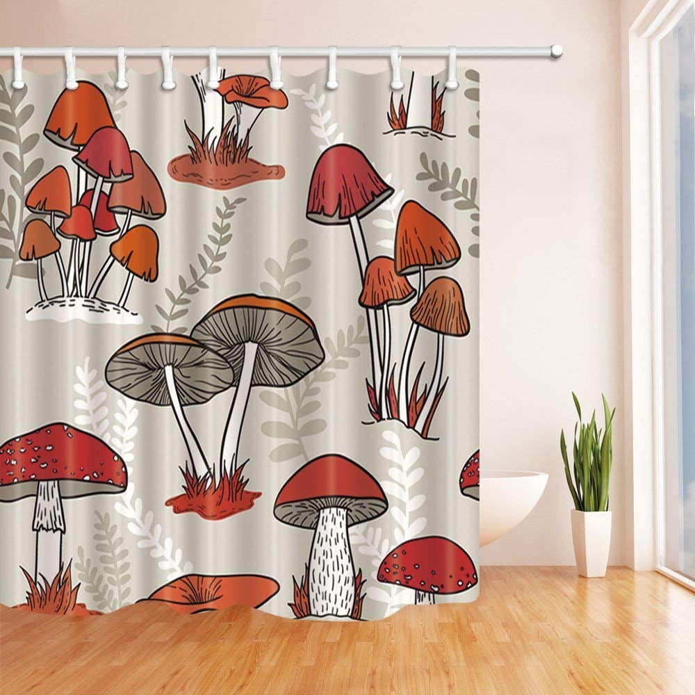 BPBOP Watercolor Flowers Colorful Mushrooms Grow on the Grass Polyester ...
