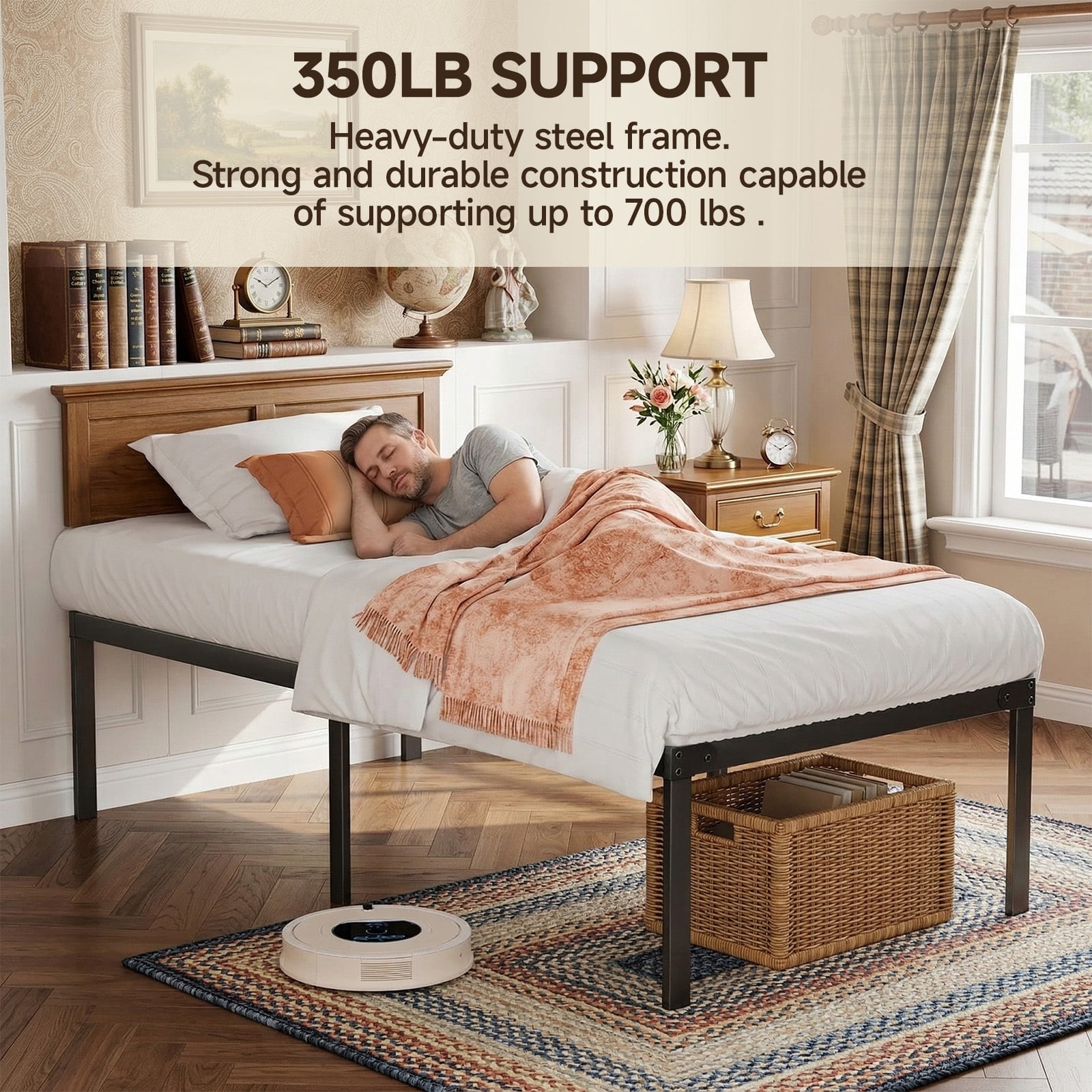 Alvantor Heavy Duty Metal Twin Bed Frame with Steel Slat Support and Storage