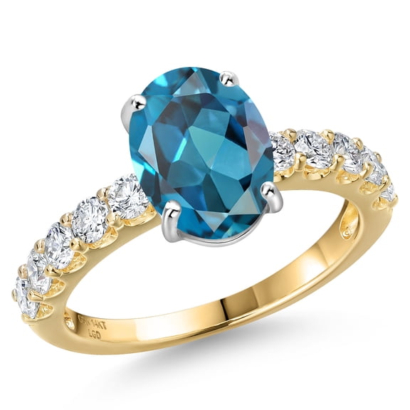 Gem Stone King 14K Two Tone Gold London Blue Topaz and Lab Grown Diamond Engagement Ring for Women | 3.65 Cttw | Oval 10X8MM | Gemstone November Birthstone | Size 9