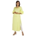 thumbnail image 1 of Moomaya Solid Rayon Kurta For Women bell Sleeve Drawstring Neck Long Ethnic Kurti, 1 of 6