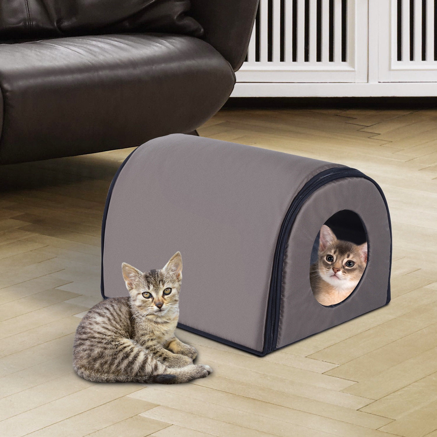 PawHut, Heated Outdoor Cat House, Brown, 21-in