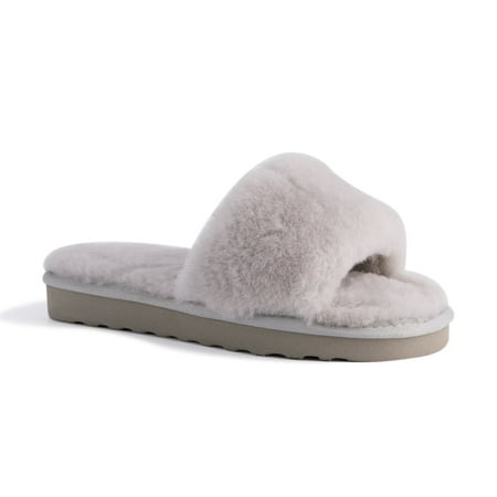 

Aus Wooli Australia Womens Sheepskin Fluff Slide Slippers - Light Grey
