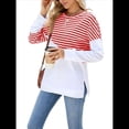 thumbnail image 2 of Sudadera Tipo Túnica A Rayas con Bloques de Color para Mujer, de Larga y Cuello Redondo, Holgada y Rayas Rojas y Blancas S, 2 of 9