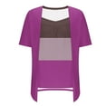 thumbnail image 5 of Fesfesfes Women's Fashion T-shirt Short Sleeve Color Block Layered Tops Printed Fake Two Piece Summer Casual Round-Neck Casual Blouses(Hot Pink,M), 5 of 6