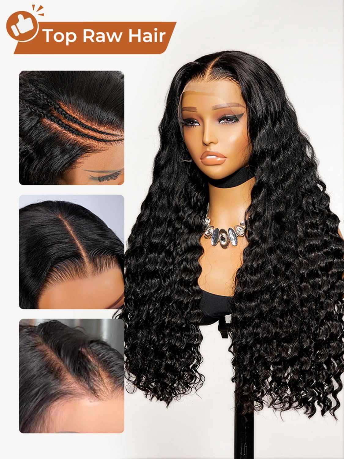 13x6 Deep Wave Human Hair 20 Inch 100% Unprocessed Brazilian Virgin Hair Natural Black Remy Wet and Wavy Human Hair Wig for Women,No Synthetic Blend No Tangle No Shedding