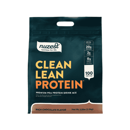 Nuzest - Pea Protein Powder - Clean Lean Protein, Premium Vegan Plant Based Protein Powder, Dairy Free, Gluten Free, GMO Free, Protein Shake, Rich Chocolate, 100 Servings, 5.5 lb