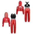 thumbnail image 5 of Doomiva Kids Girls Jazz Hip Hop Dance Outfits Metallic Long Sleeve Hoodie Sport Bra Vest And Sweatpants Set Dancewear Red Black 6, 5 of 6