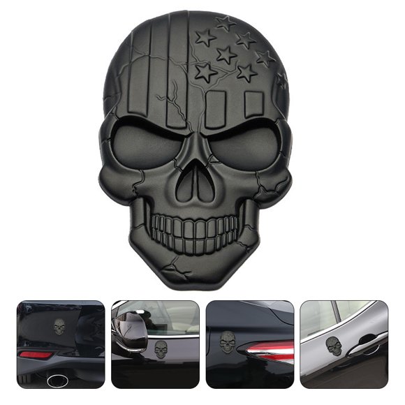 Stylish Zinc Alloy Car Emblem with Simulated Skull Design for Vehicle Logo Decor Black