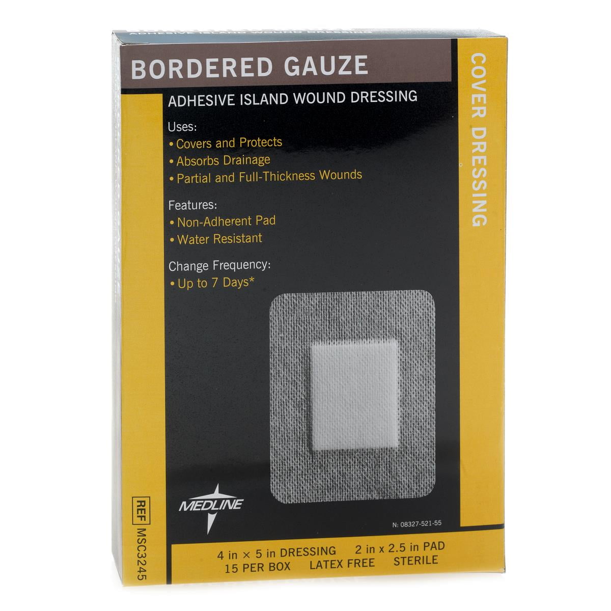 Medline Bordered Gauze, Adhesive Island Wound Dressing, Sterile, 4'x5', 15 count