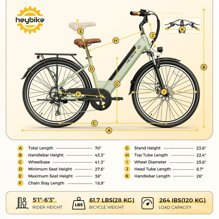 Heybike Electric Bike for Adults, 500W City Cruiser Ebike with 36V 13AH  Built-in Battery, 26" Step-thru Electric Commuter Bike for Woman, Front  Suspension, 7-Speed Bicycles UL2849 - Walmart.com