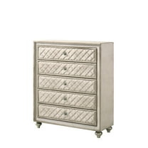 ACME Lucienne 5-Drawer Velvet Upholstered and Wood Chest in Beige