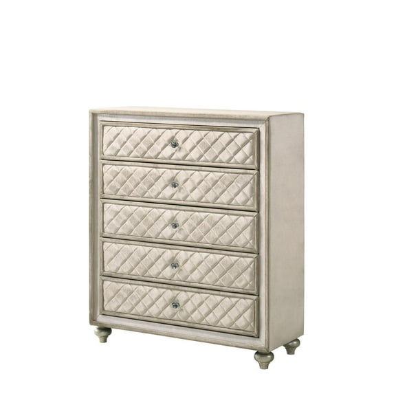 ACME Lucienne 5-Drawer Velvet Upholstered and Wood Chest in Beige
