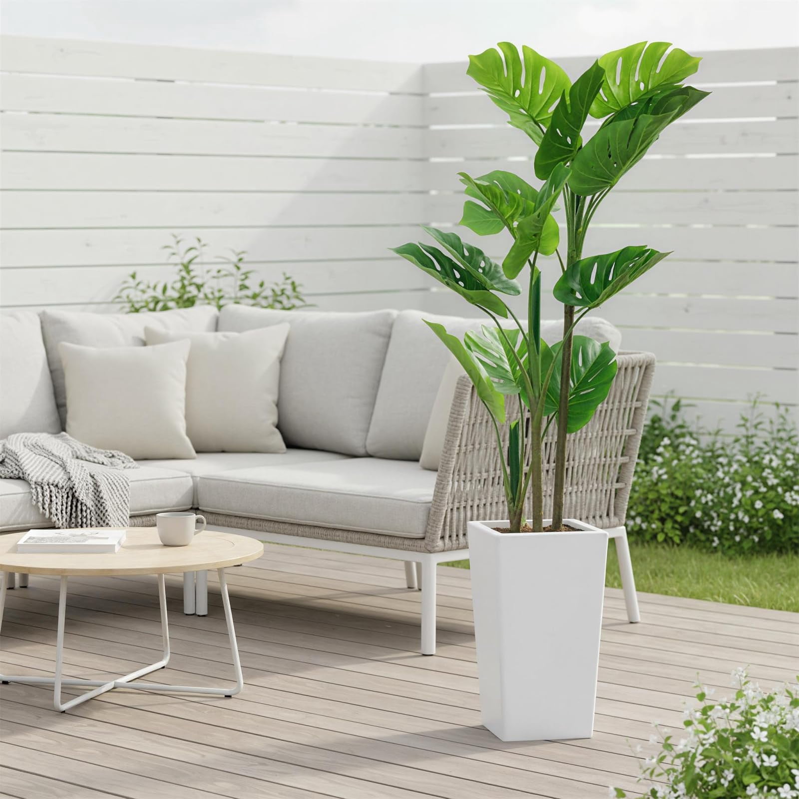 Accreate Faux Banana Tree Artificial Plant, Fake Potted Tropical Evergreen with Tall White Planter for Living Room, Entryway, Porch, or Office