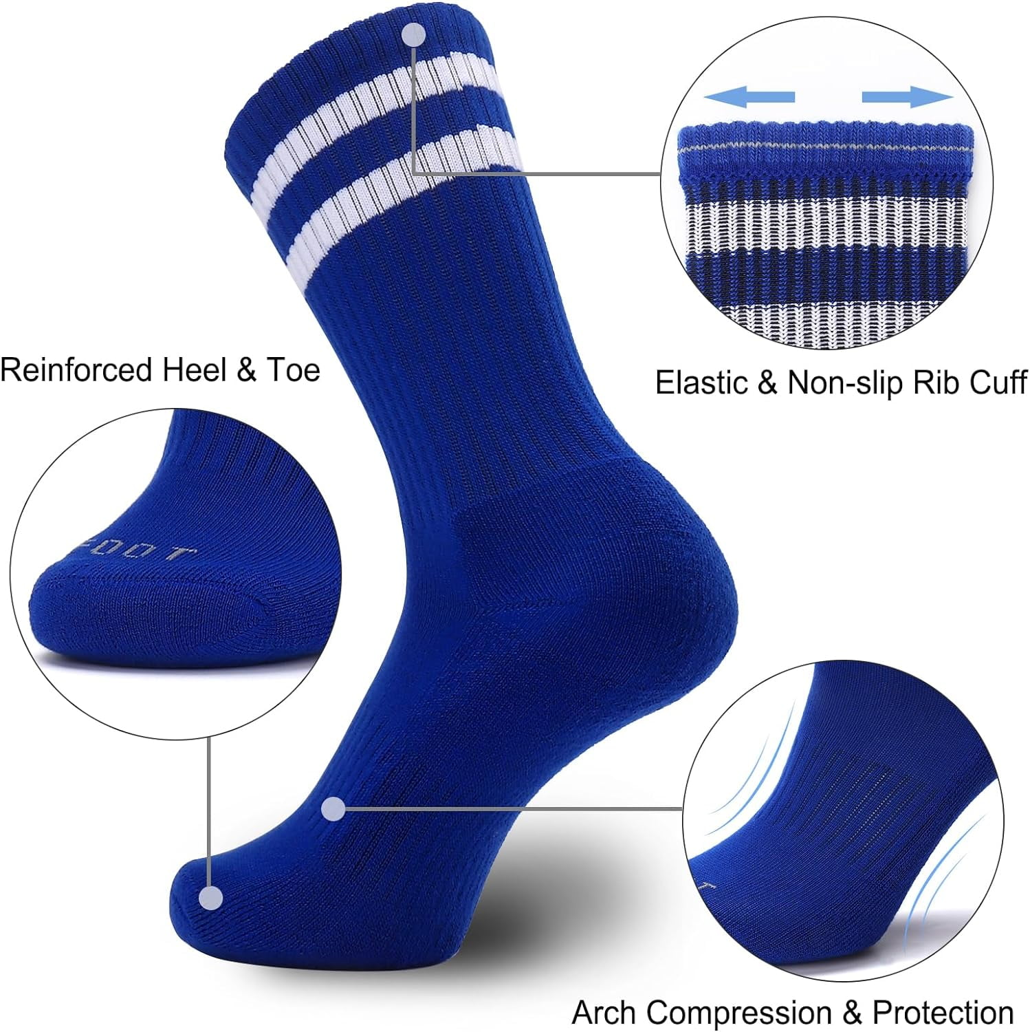 Ultrafun 5 Pairs Striped Crew Socks Cotton Cushioned Athletic Sports Running Socks for Men Women Teens (Large, 5 Color)