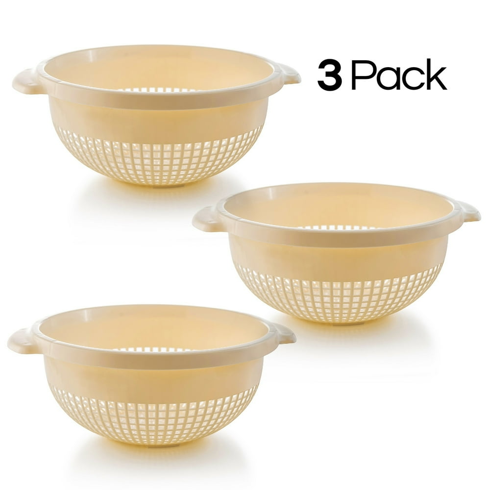 YBM Home 14 In. Round Deep Plastic Strainer Colander Use for Pasta, Noodles, Spaghetti 3 Pack