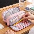 thumbnail image 4 of Large Capacity Pencil Case 4 Compartments, Expandable Multi Layer Pen Bag with Slots, Oxford Cloth Stationery Organizer for Students School Office Art Supplies Pink, 4 of 4