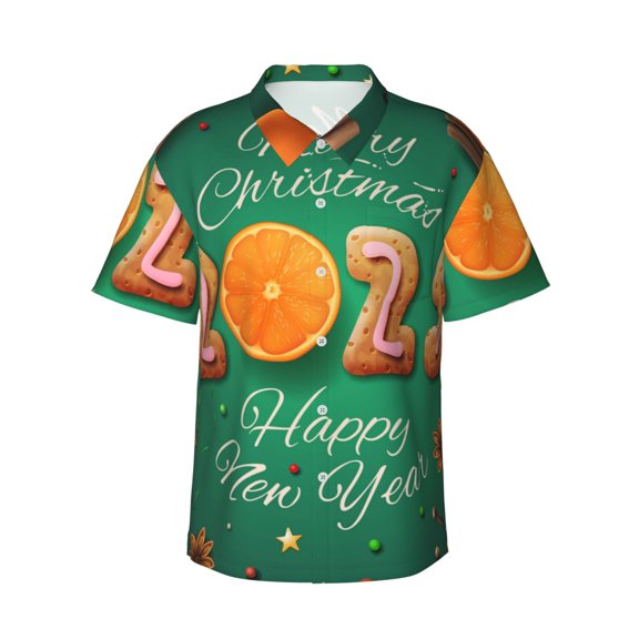 Xecao Merry Christmas 2025 Print Hawaiian shirt - A Stylish Short-Sleeve Button-Down for Men, Perfect for Casual Beach and Tropical Outings.,Small