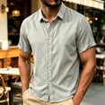 thumbnail image 5 of VgaVtl Short Sleeve Collared Shirt Men Summer Button up Solid Color Tops for Men Minimalist Leisure Cardigan, 5 of 8