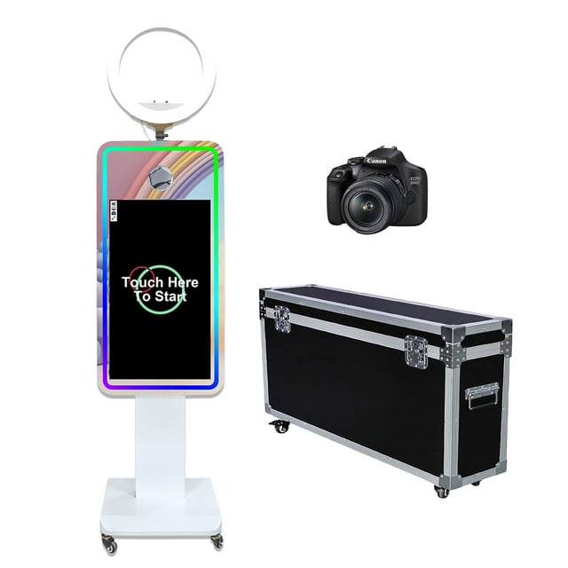 WideMeet 21.5inch Touch Screen Mirror Photobooth Machine with Flight Case for Wedding Birthday