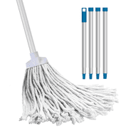LOLA Cotton String Wet Mop w/ Wire Wound Head, Metal Handle, Super Absorbent, Durable, for Floor Cleaning