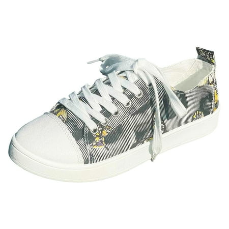OJSFQUFP Women s Flats Women Shoes with Comfortable Soft Soled Butterfly Print Flat Bottomed Fashionable Lace Up Casual Shoes Foldable Flats for Women Black 42