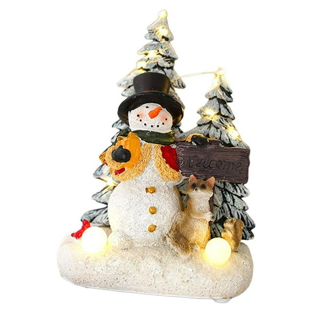 Adorno musical en miniatura iluminado navideño, estatuilla de resina, exhibidores navideños para decoración de bodas, hogar o jardín, delicado Muñeco de nieve
