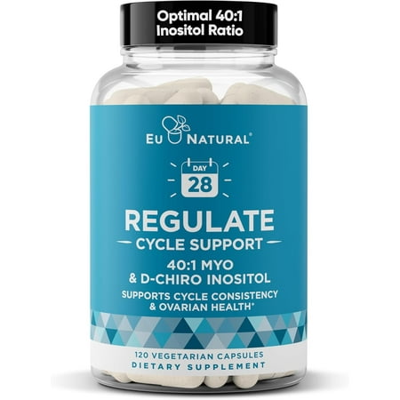 Regulate Menstrual Cycle Support – Hormone Balance at Optimal 40:1 Myo-Inositol & D-Chiro Inositol – PCOS Supplement for Period Consistency, Menstrual & Ovulation Support – 120 Vegan Capsules