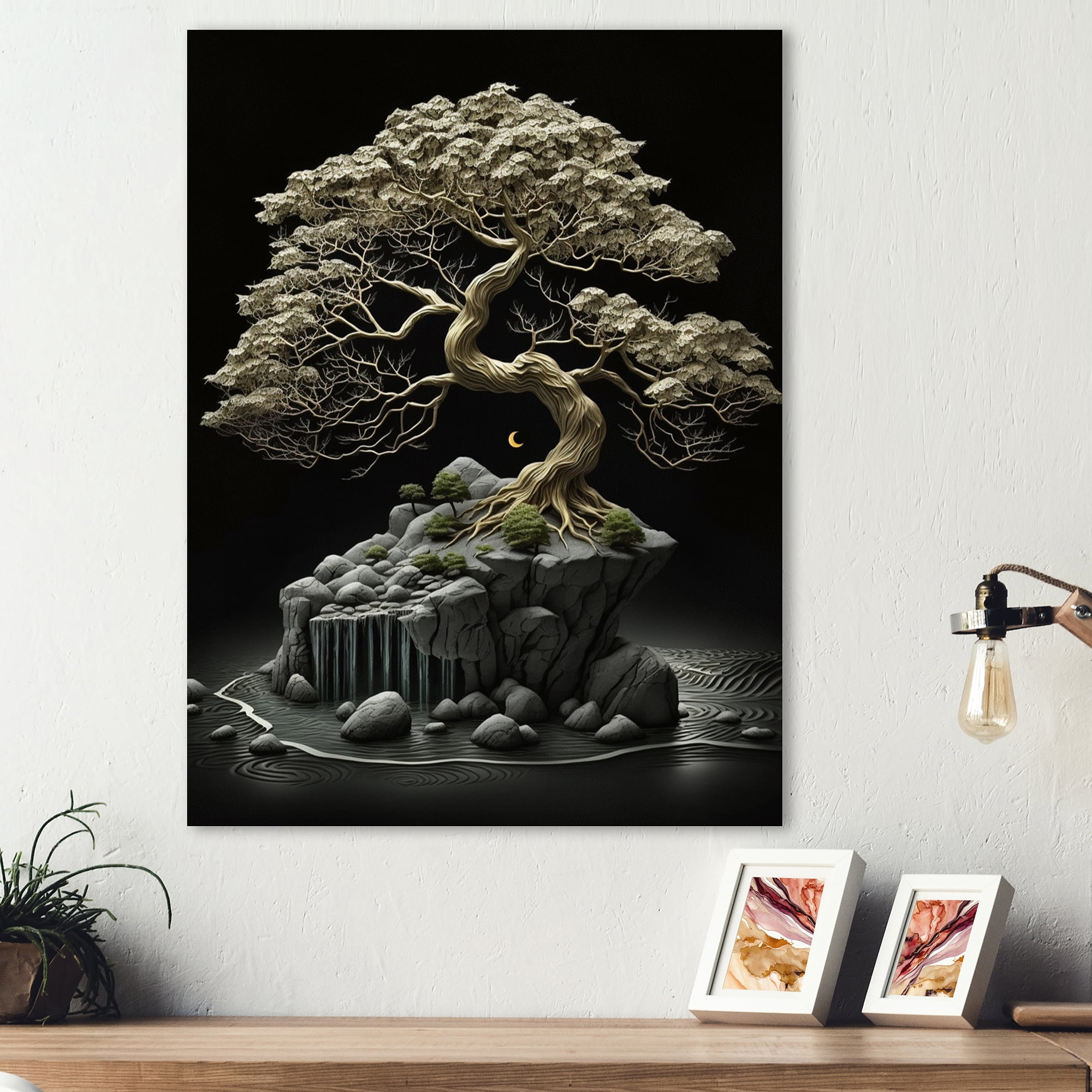 Designart Bonsai Tree On Rocks I Canvas Wall Art