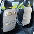 thumbnail image 2 of Kick Mat Back Seat Protector Waterproof Leather Car Seat Back Organizers Cover with 3 Storage Pockets for Kids Pets SUV Sedan Minivan Truck Car Travel Accessories (Beige 2-Pack), 2 of 6