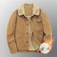 thumbnail image 4 of CHEEREAM Men's Winter Jacket Thick Thermal Cotton Warm Fleece Lined Coat Trucker Lapel Work Cargo Jackets for Men Khaki M, 4 of 5