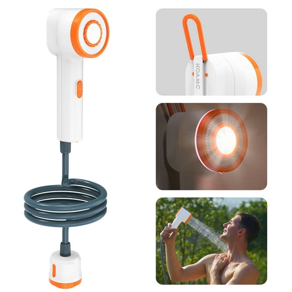 GEVSYUE Portable Camping Shower with Filter and LED Light, Handheld Shower Head with Adjustable Water Flow and Hook, Outdoor Shower for Travel, Hiking, Beach, Pets, and Plants