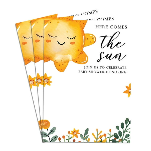 Here Comes The Sun Elegant Baby Shower Invitations Card High-Quality Set of 30 4x6 in Perfect for Boy & Girl