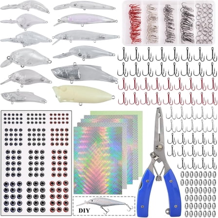 Unpainted Fishing Lure Making Kit DIY Crankbaits Blank Minnow Hard Lures Set, 280pcs Making Fishing Lures Bodies Set Fishing Acceess, DIY Fishing Tackle Kit