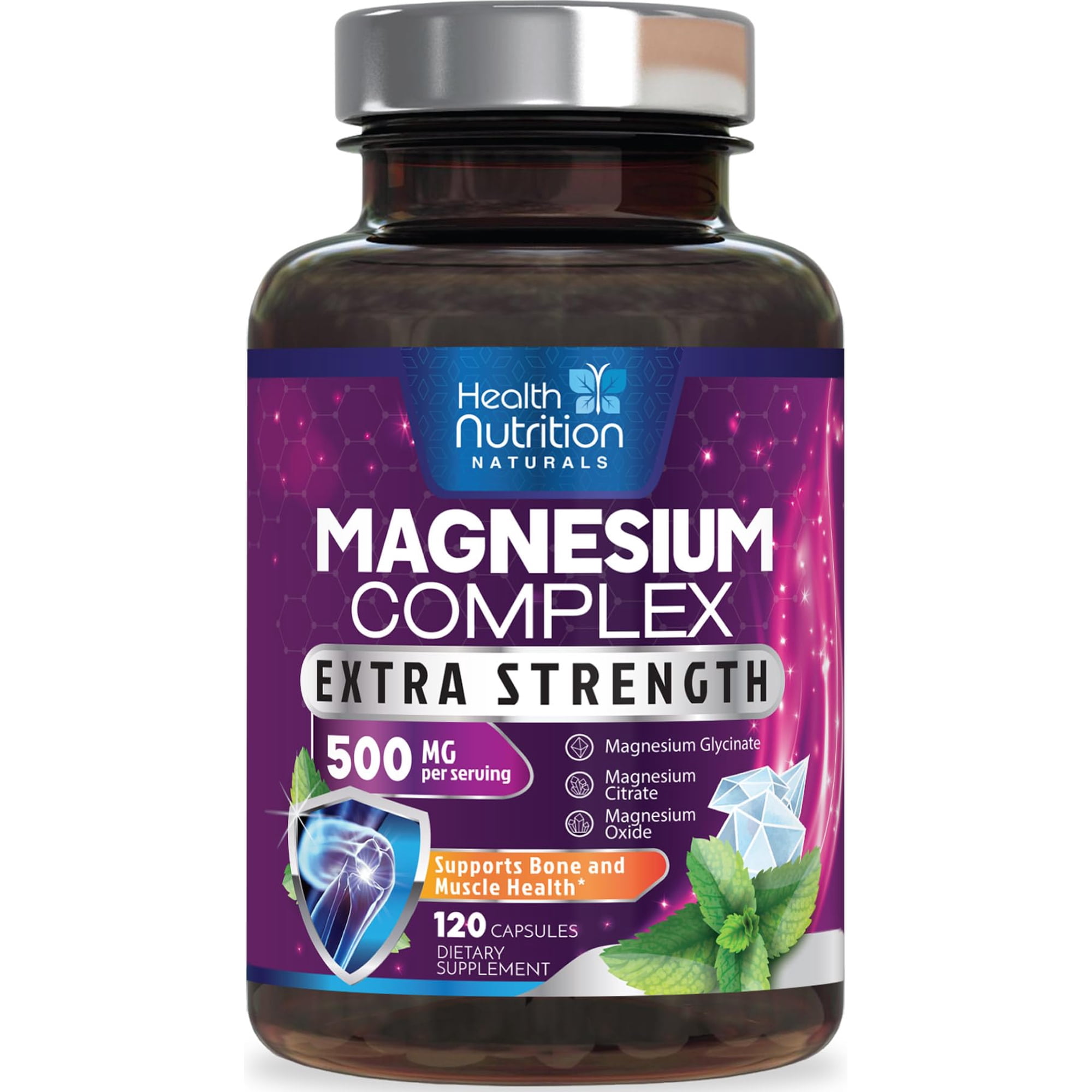 Magnesium Complex 500mg Supplement - Max Absorption Magnesium Powder Capsules for Muscle, Nerve, Bone and Heart Health Support, High Absorption Citrate Complex, Gluten Free, USA Bottled, 120 Capsules