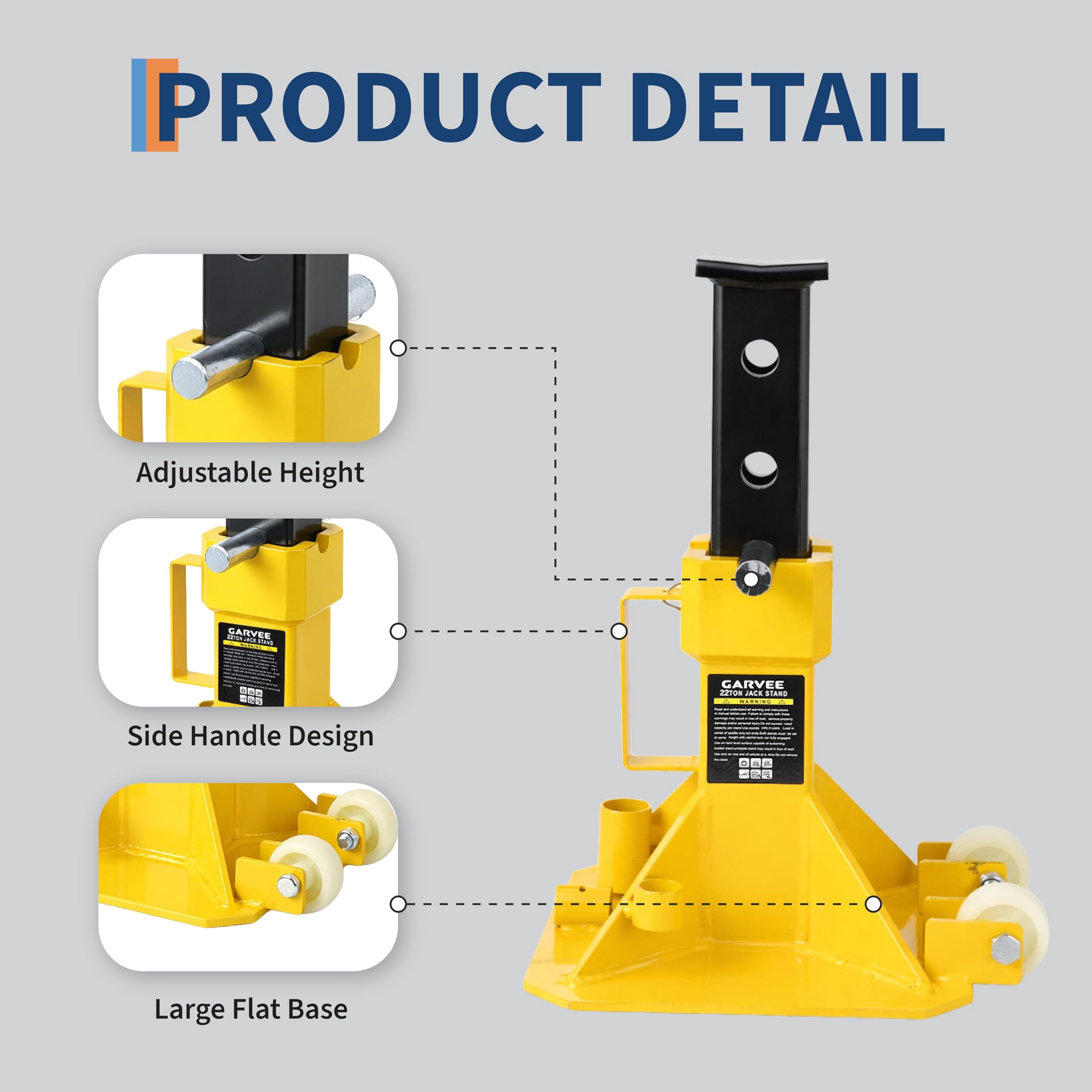 22 Ton Jack Stands,Heavy Duty Pin Type Car Jack Stand with Lock,2 Caster Wheels AndWide Base Safety Design for Supporting Trucks, Trailers and Equipment,Adjustable Height 13.8"-19.7",Yellow,1 Pair