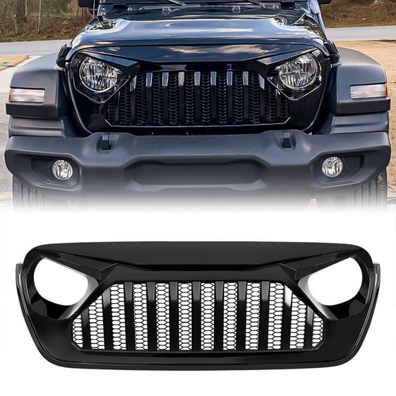 Glossy Black Front Bumper Grille Gladiator Vader Grill For 2018-2023 Jeep Wrangler JL JLU JT