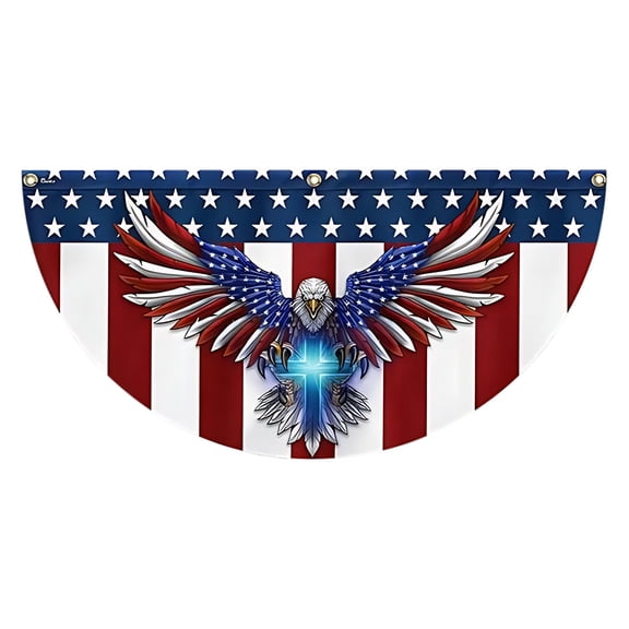 Qocolhg 1.5x3Ft American Bunting Flag 4th of July Stars Bunting Banner Patriotic Decorations Pleated Half Fan Flags Decor Outdoor Outside Porch Garden Window Independence Memorial Veterans Day