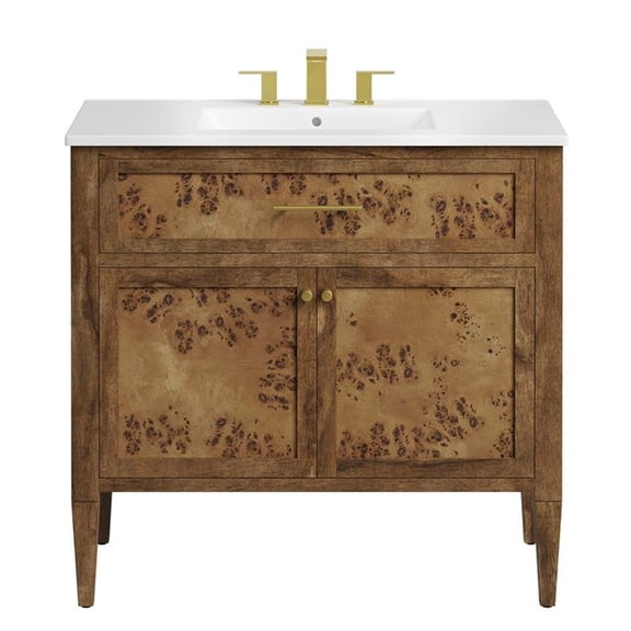 Modway Elysian 36" Modern Wood Bathroom Vanity in White and Brown