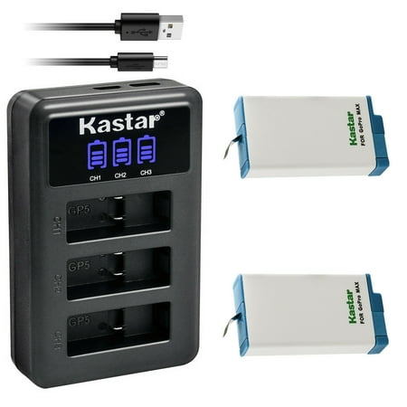 Kastar 2 Pack Battery and LCD Triple USB Charger Compatible with GoPro Max SPCC1B ACDBD-001 ACBAT-001 ACCBAT-001 CHDHZ-201 CHDHZ201 Battery GoPro MAX 360 Waterproof Degree 5.6K Action Camera