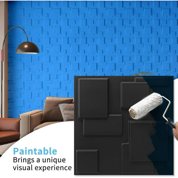 FLOLEOPA Textures 3D Wall Panels Black Design for Interior Wall Decor Pack of 30 Tiles 29 Sq Ft (PVC)