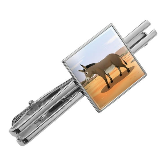 Donkey on Ranch Square Tie Bar Clip Clasp Tack- Silver or Gold