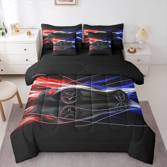 Castle Fairy Black Car Boy Twin Bedding Sets,Extreme Sport Bedding Comforter Set