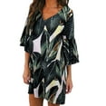 thumbnail image 4 of Fesfesfes Women Casual Dress Dress Sweet And Cute V-Neck Printed Bell Sleeve Shift Dress Mini Dress, 4 of 8